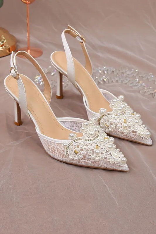 Ivory Lace Appliqued Pump Pointed Toe Wedding Heels