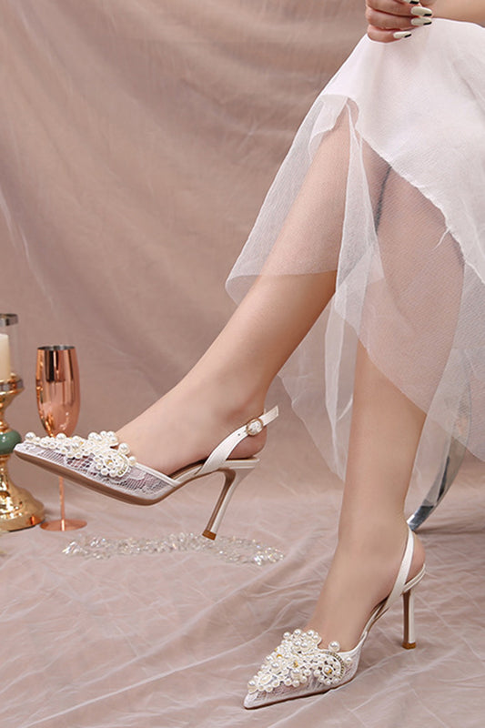 Ivory Lace Appliqued Pump Pointed Toe Wedding Heels