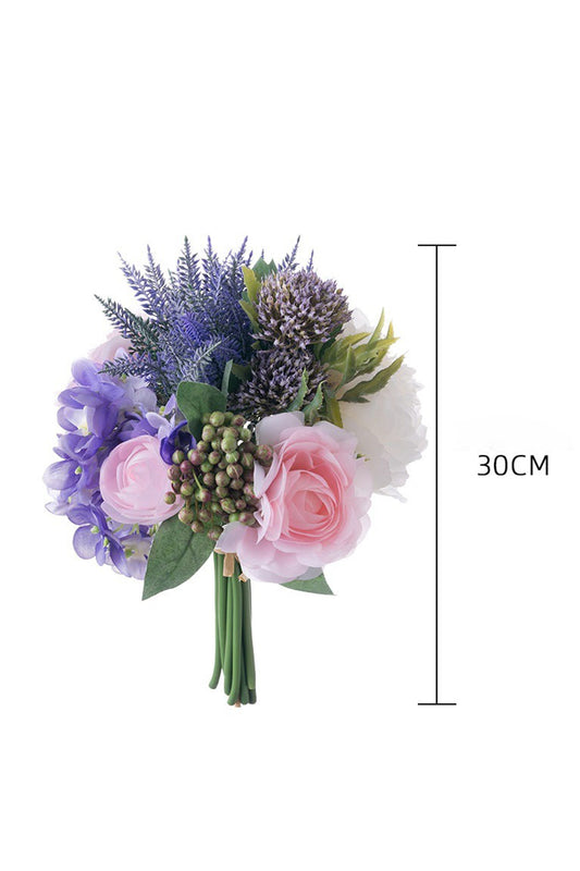 Purple Hand Holding Artificial Flower Bridal Bouquet
