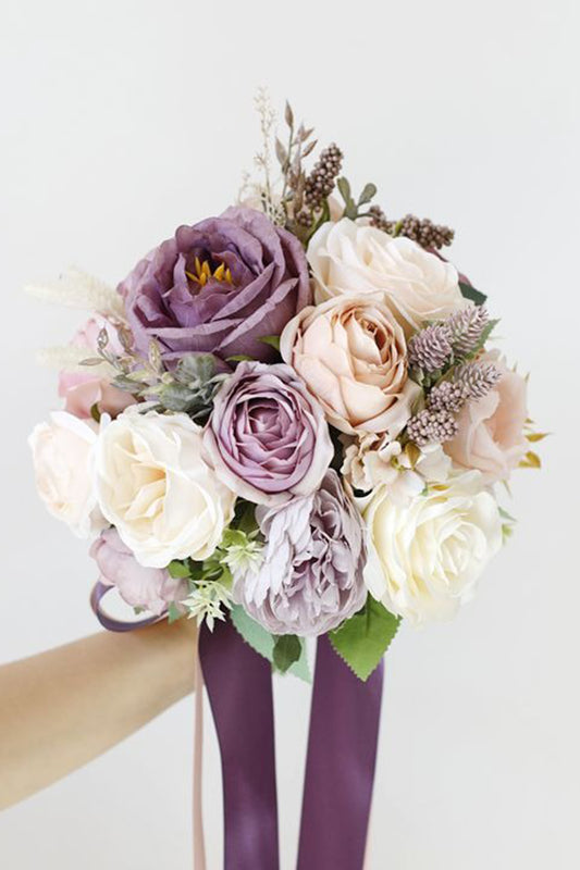 Purple Artificial Flower Bridal Bouquet