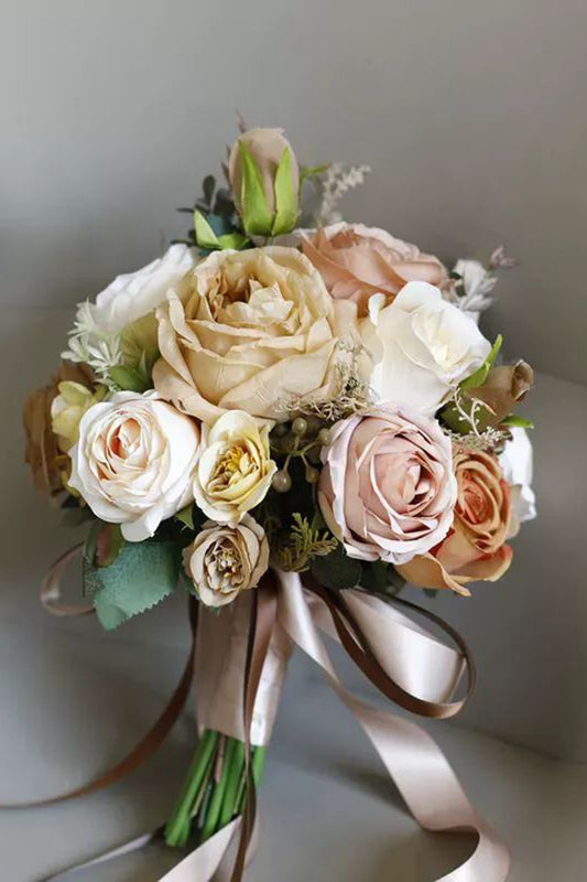 Champagne Hand Holding Flower Bridal Bouquet