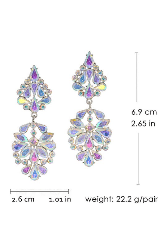 Sparkly Pink Flower Shaped Prom Drop Earrings with Rhinestones