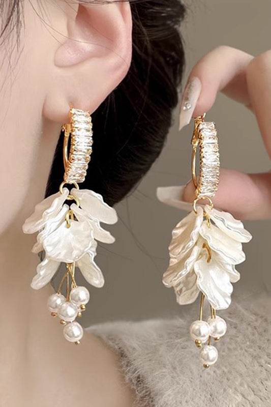 Sparkly White Prom Drop Earrings with Pearls