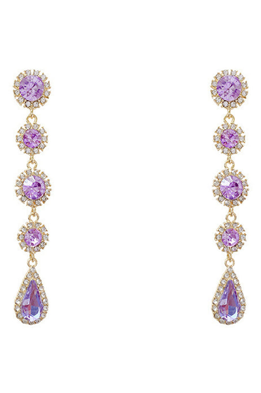 Sparkly Purple Long Prom Drop Earrings with Rhinestones