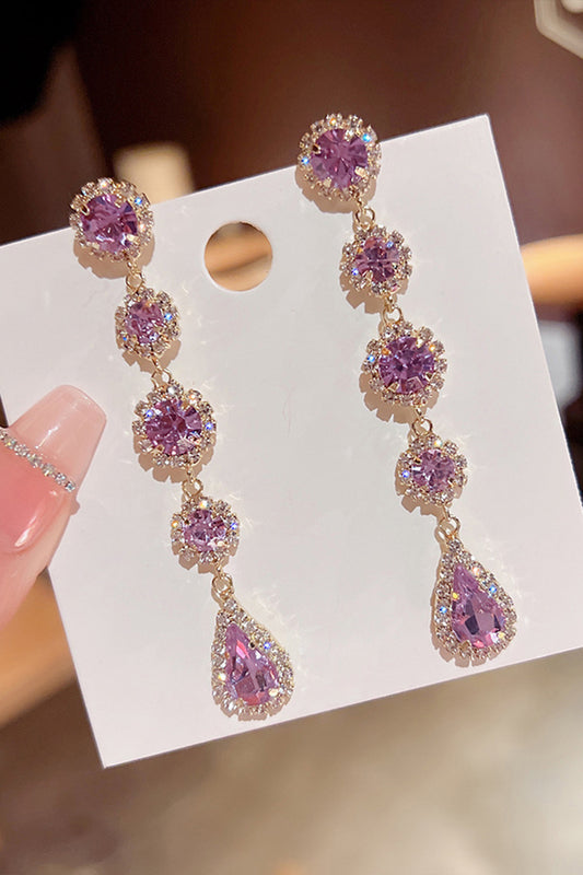 Sparkly Purple Long Prom Drop Earrings with Rhinestones