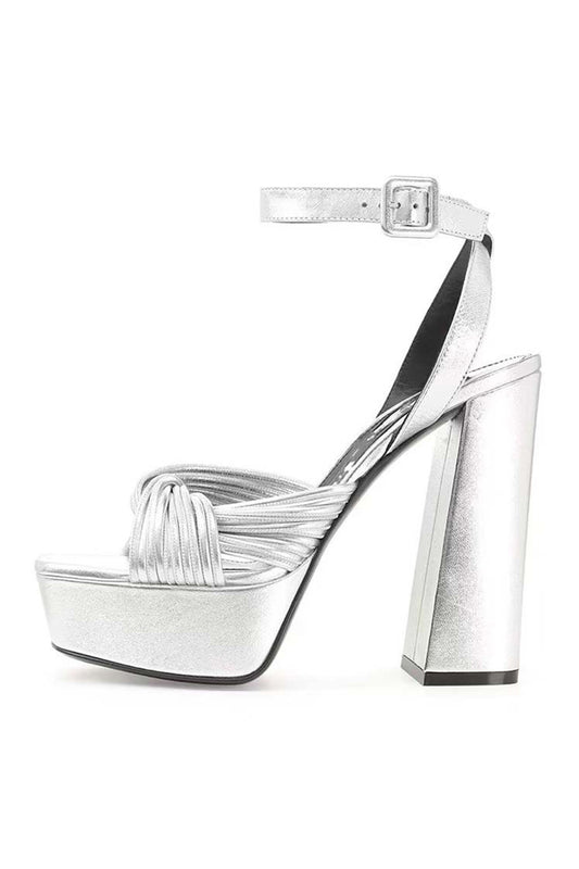 Silver Chunky Open Toe Prom High Heels
