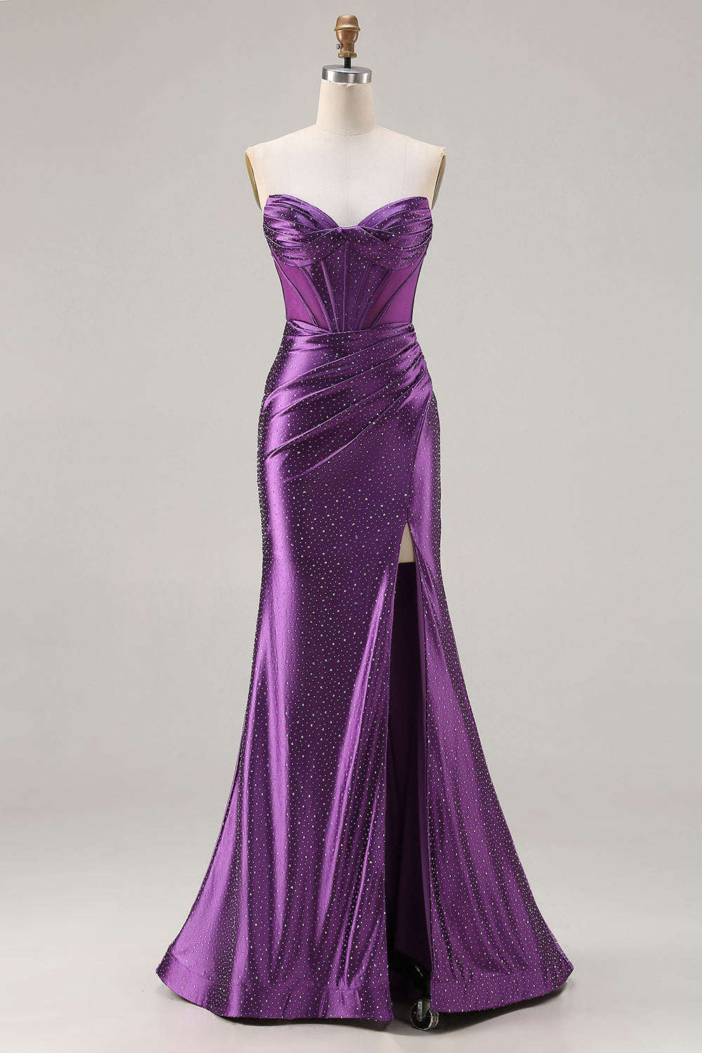 Zapakasa Women Sparkly Dark Purple Beaded Long Corset Prom Dress with
