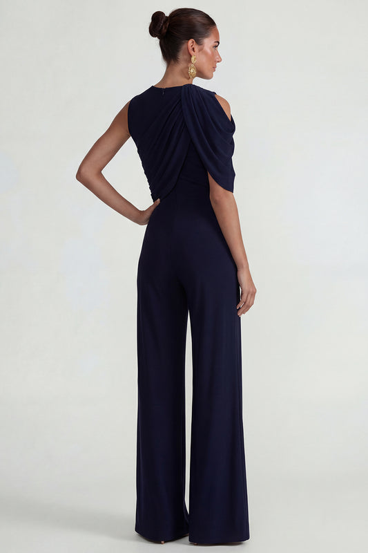 Navy Round Neck Wide Leg Wedding Guest Jumpsuits