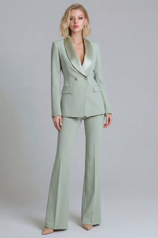 Grey Green Shawl Lapel 2 Piece Double Breasted Business Suits