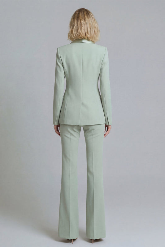 Grey Green Shawl Lapel 2 Piece Double Breasted Business Suits