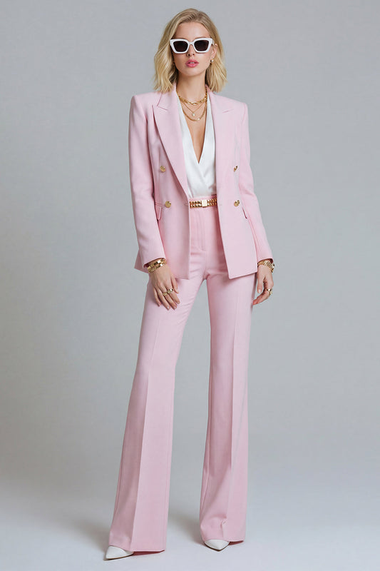 Pink Peak Lapel Wide Leg 2 Piece Prom Suits with Buttons