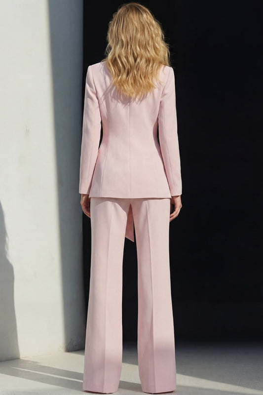 2 Piece Pink Peak Lapel Wide Leg Business Suits with Sash