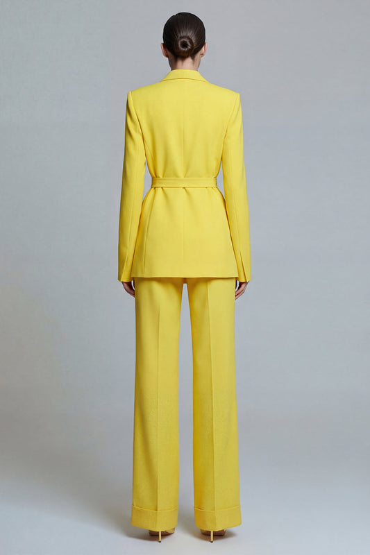 Yellow 2 Piece Notched Lapel Slim Fit Wide Leg Prom Suits with Sash