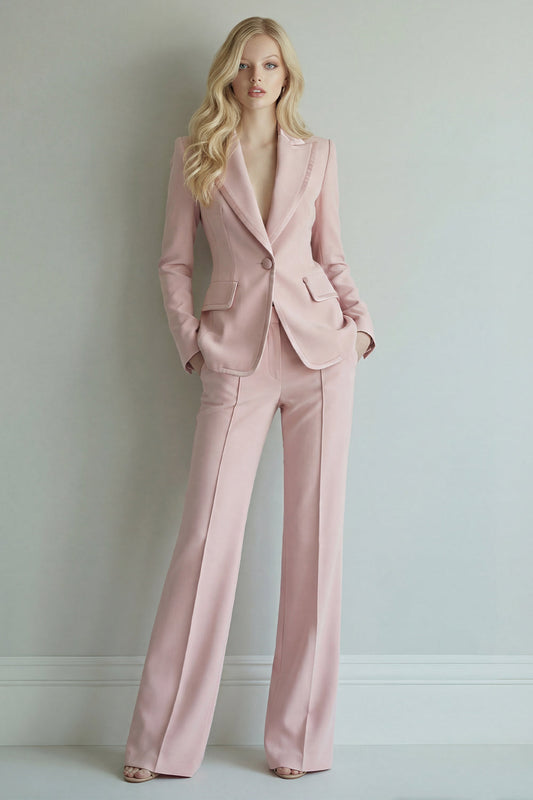 Grey Pink Single Breasted 2 Piece Peak Lapel Business Suits with Pockets