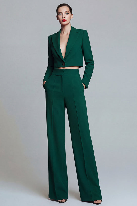 Dark Green 2 Piece Single Breasted Peak Lapel Prom Suits with Pockets