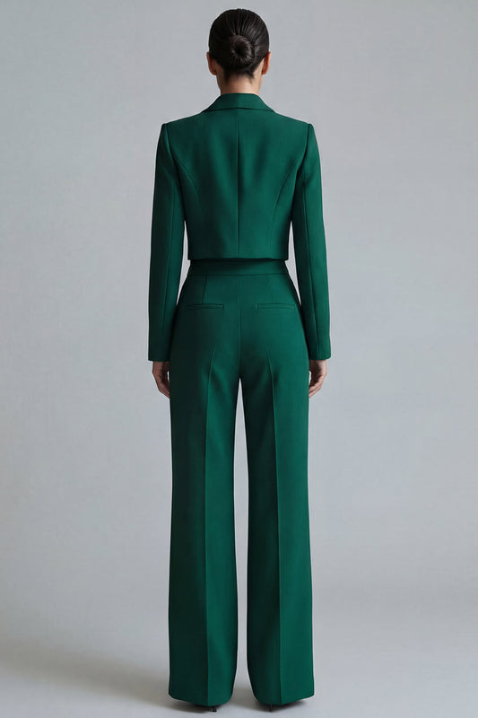 Dark Green 2 Piece Single Breasted Peak Lapel Prom Suits with Pockets