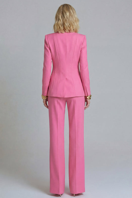 Fuchsia 2 Piece Peak Lapel Single Breasted Wide Leg Prom Suits