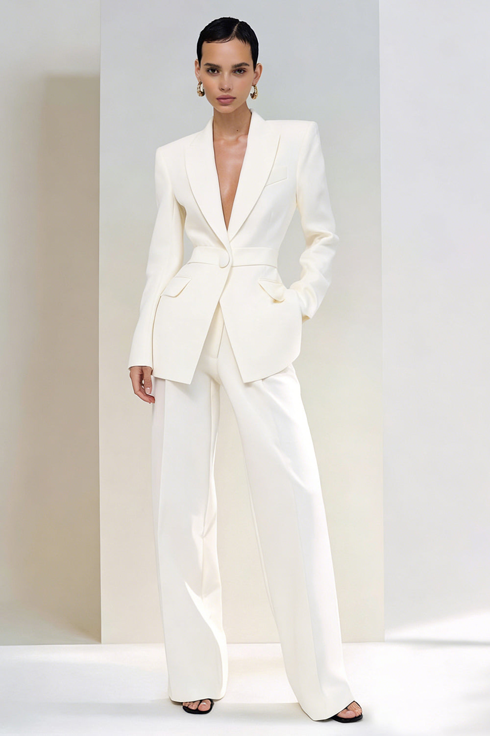 Zapakasa Women 2 Piece Ivory Long Sleeves Business Suits Peak Lapel One Button Single Breasted Work Pantsuits Zapakasa Women 2 Piece Ivory Long Sleeves Business Suits Peak Lapel One Button Single Breasted Work Pantsuits