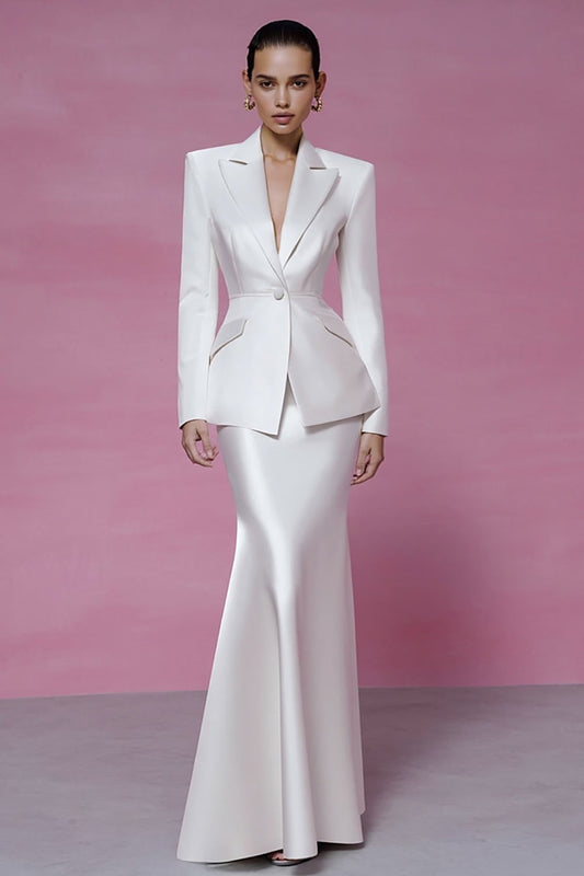 Ivory 2 Piece Satin Peak Lapel Mermaid Business Suits