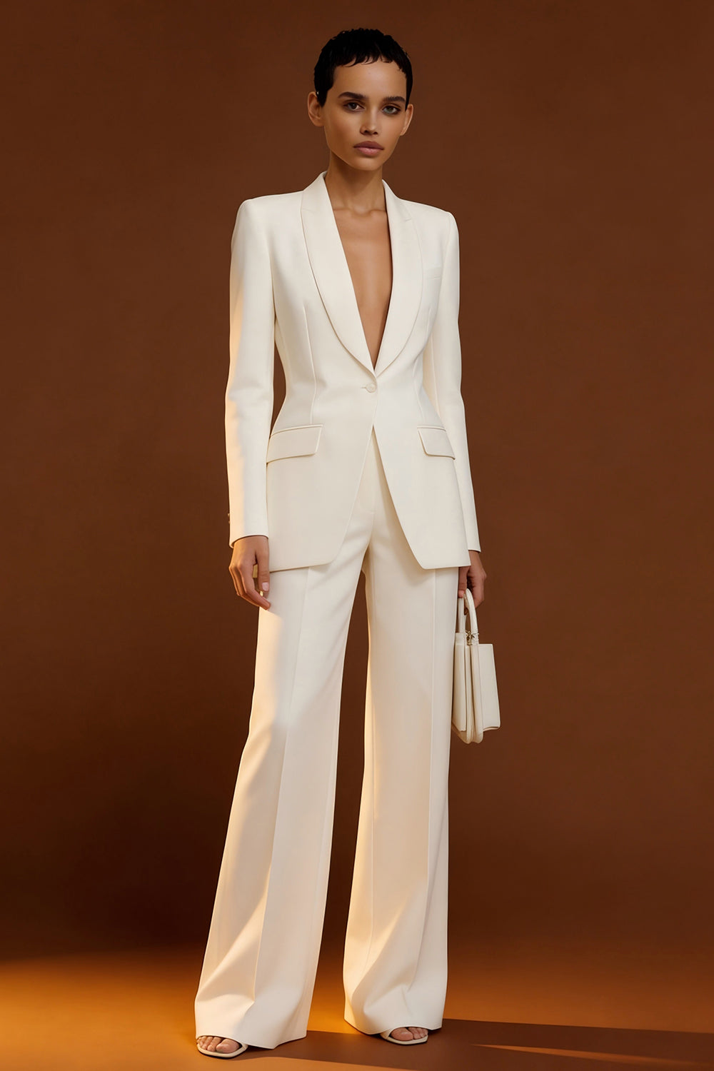 Zapakasa Women 2 Piece Ivory Long Sleeves Business Suits Satin Single Breasted Shawl Lapel One Button Work Pantsuits Zapakasa Women 2 Piece Ivory Long Sleeves Business Suits Satin Single Breasted Shawl Lapel One Button Work Pantsuits