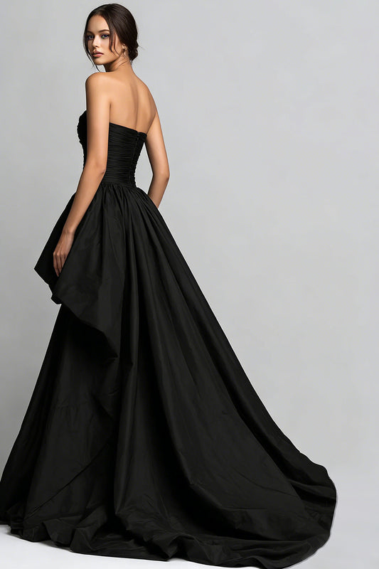 Black Sweetheart Ruched High-Low Prom Dress