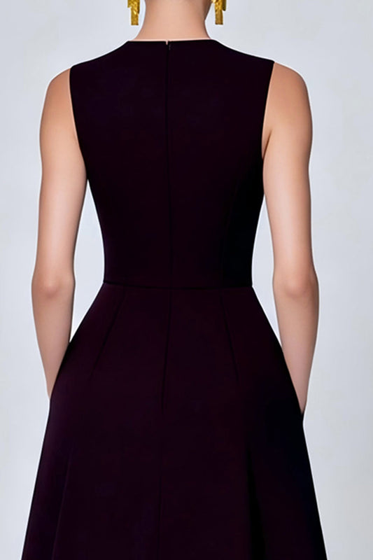 Floral Black Round Neck A Line Ankle Length Formal Dress