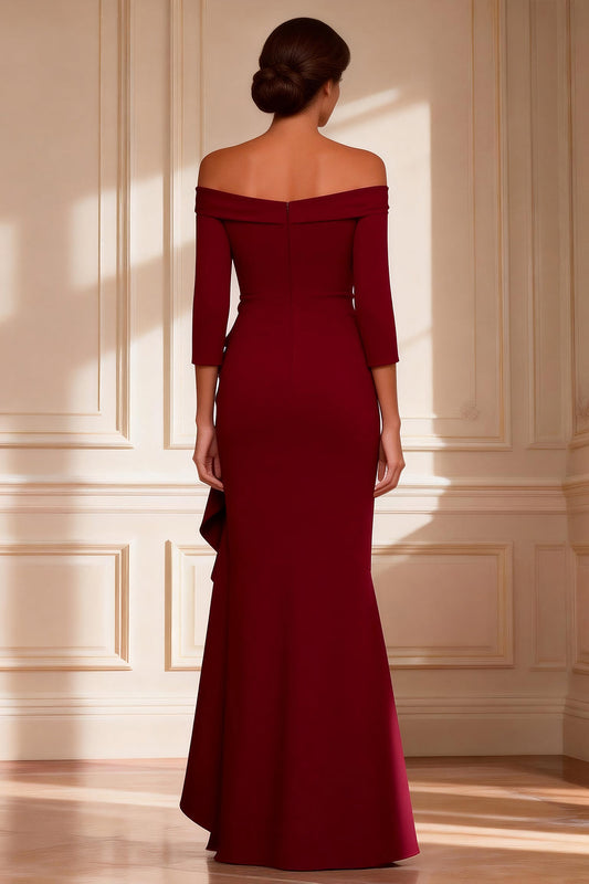 Burgundy Mermaid Asymmetrical Mother of the Bride Dress with Sleeves