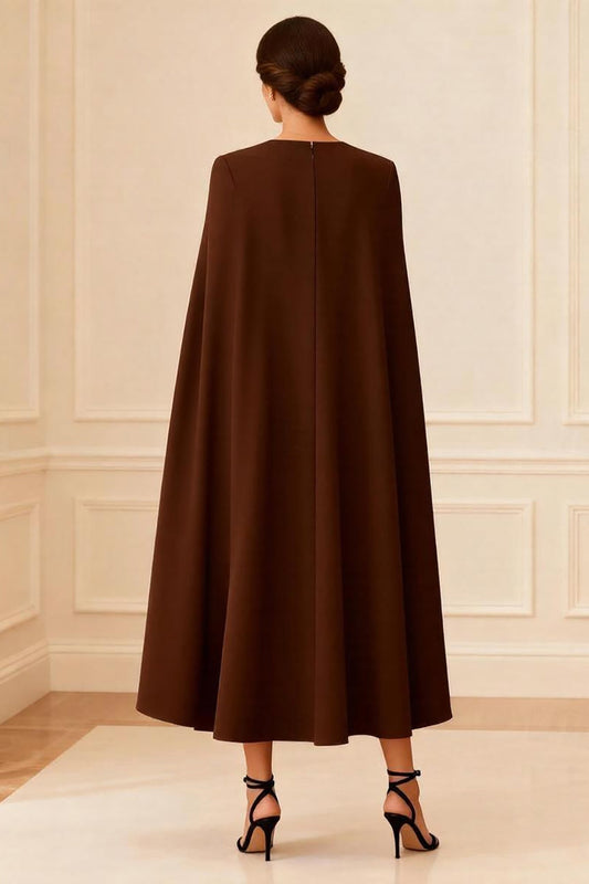 Chocolate Double Breasted Midi Mother of the Bride Dress with Cape