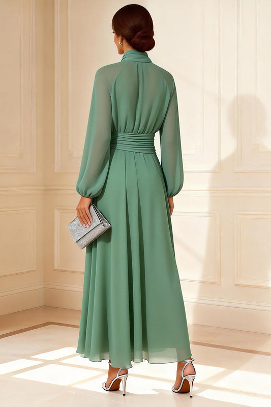 Sage Green Chiffon High Neck Long Sleeves Mother of the Bride Dress