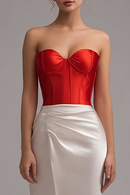 Red and White Sweetheart Mermaid Long Corset Formal Dress with Slit