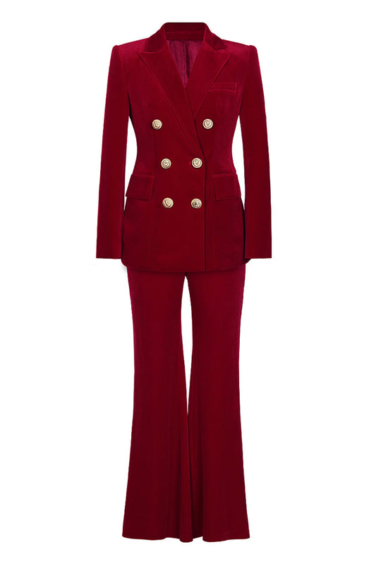 Dark Red 2 Piece Peak Lapel Double Breasted Women Business Suits