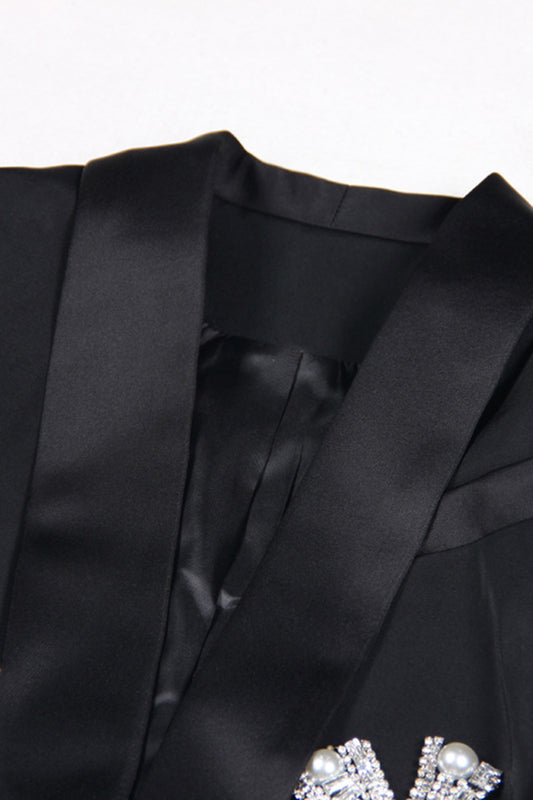 Sparkly Black Shawl Lapel Women Prom Blazer with Bows
