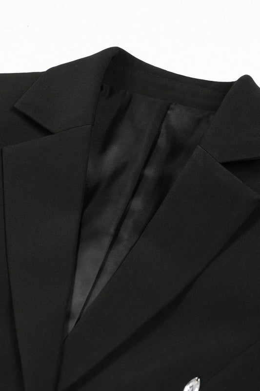 Sparkly Black Sequin Notched Lapel Women Prom Blazer with Rhinestones