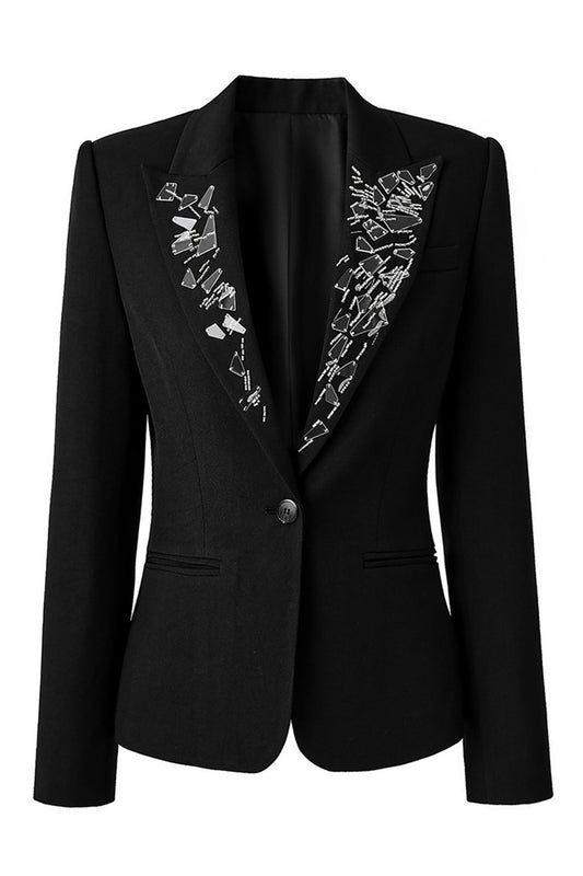 Sparkly Black Beaded Peak Lapel Single Breasted Women Prom Blazer