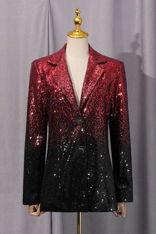 Sparkly Black and Red Sequin Peak Lapel Single Breasted Prom Suits