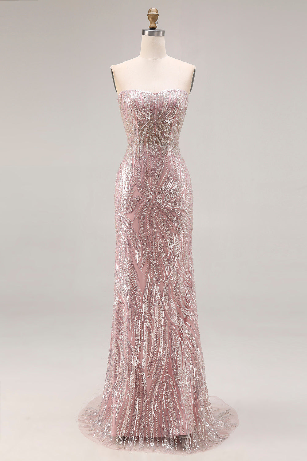 Zapakasa Women Sparkly Light Pink Mermaid Long Beaded Corset Prom Dress Sequins Strapless Gala Dress Zapakasa Women Sparkly Light Pink Mermaid Long Beaded Corset Prom Dress Sequins Strapless Gala Dress
