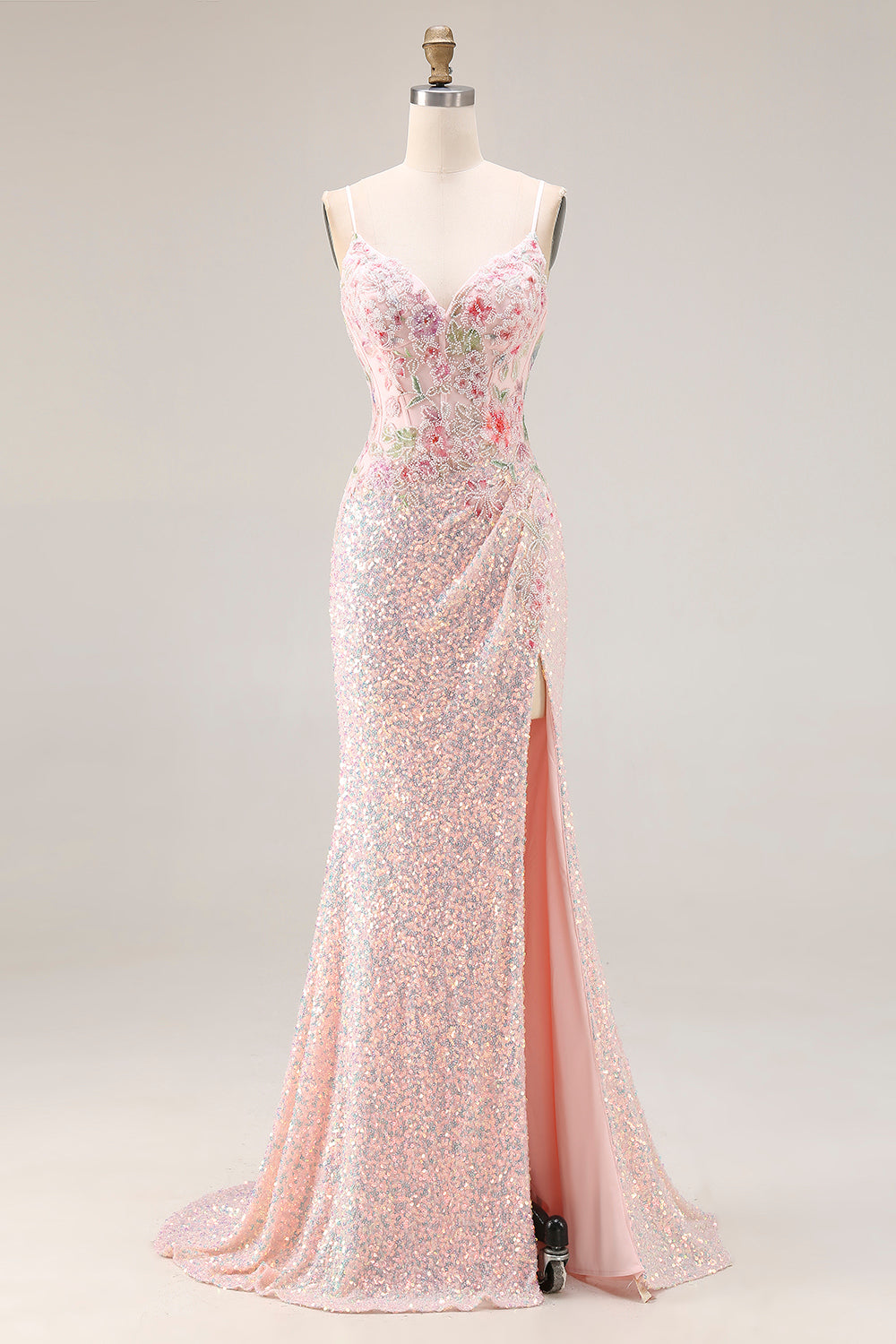 Zapakasa Women Sparkly Pink Floral Mermaid Long Corset Prom Dress with Slit Ruched Sequins Beaded Spaghetti Straps Pageant Dress Zapakasa Women Sparkly Pink Floral Mermaid Long Corset Prom Dress with Slit Ruched Sequins Beaded Spaghetti Straps Pageant Dress