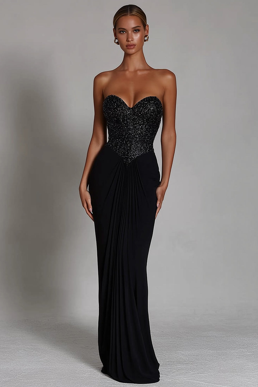 Zapakasa Women Sparkly Black Sequin Long Prom Dress Pleated Sweetheart Mermaid Formal Dress
