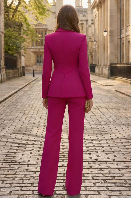 2 Piece Fuchsia Long Sleeves Single Breasted Solid Business Suits