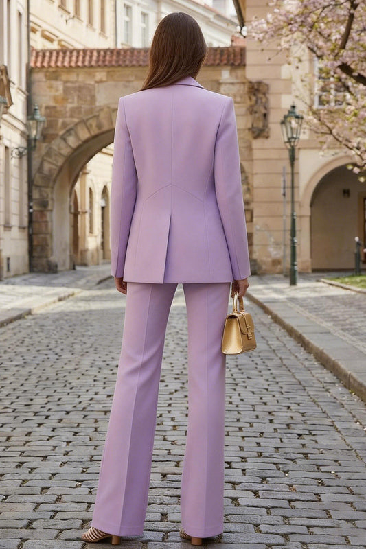 2 Piece Lilac Wide Leg Single Breasted Peak Lapel Business Suits