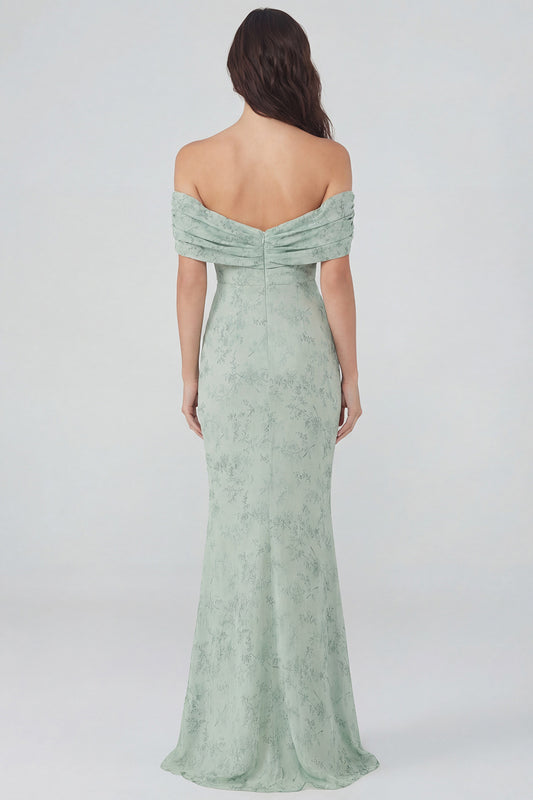 Mermaid Long Dusty Sage Off the Shoulder Floral Wedding Guest Dress