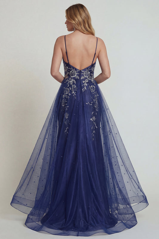 Navy Floral Satin Mermaid Long Mother of the Bride Dress with Cape