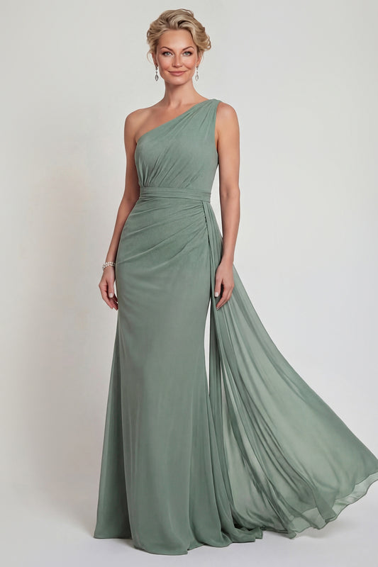 Dusty Sage One Shoulder Long Mermaid Mother of the Bride Dress
