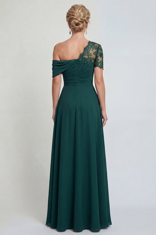 Dark Green Long A Line Appliqued Mother of the Bride Dress with Slit