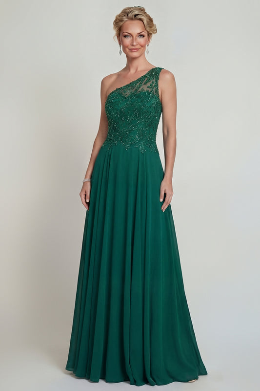 Dark Green Sparkly Beaded Long A Line Mother of the Bride Dress