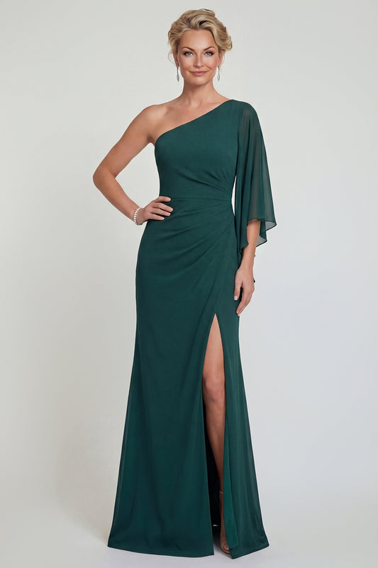 Dark Green Mermaid One Shoulder Long Mother of the Bride Dress