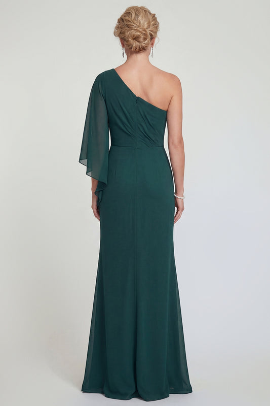 Dark Green Mermaid One Shoulder Long Mother of the Bride Dress