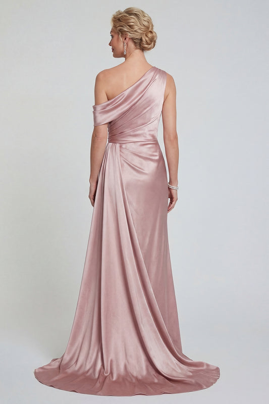 Blush Long One Shoulder Mermaid Mother of the Bride Dress with Side Cape