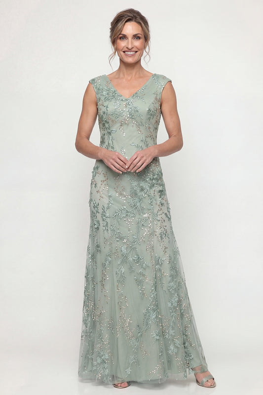 Sparkly Green Long V Neck Beaded Mother of the Bride Dress