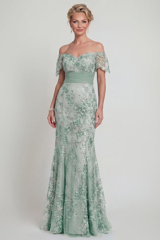 Sparkly Green Long Floral Mermaid Mother of the Bride Dress
